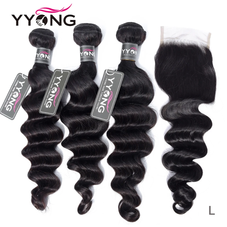 Yyong Hair Store 3/4 пучка свободные глубокие пучки с закрытием 100% малазийские Remy