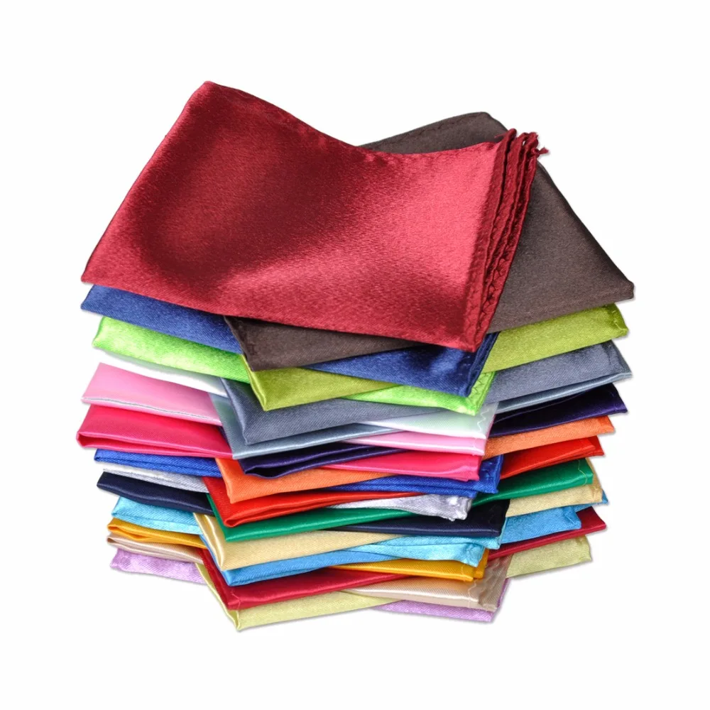 

26pcs/set New Polyester silk satin Men Handkerchief Pocket Square Plain Solid Color for Wedding Party Formal Suit Hanky