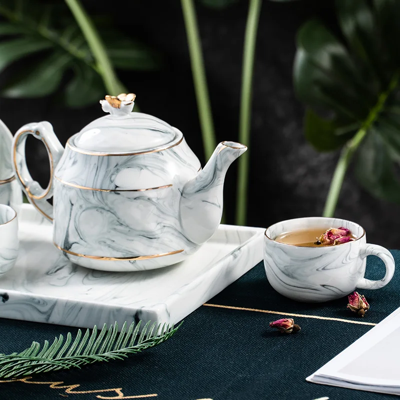 Скандинавский кофейник с чашкой роскошный набор кофейных чашек золотым краем