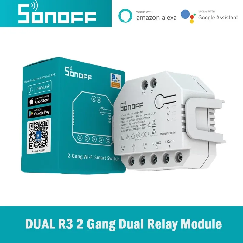 

SONOFF DUAL R3 2 Gang Dual Relay Module DIY MINI Smart Switch Power Metering Control Via Work ForEWeLink Alexa Google Smart Home