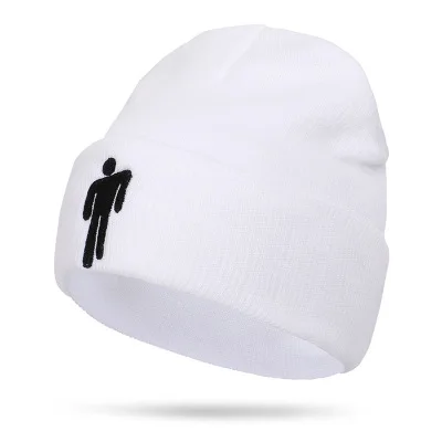 Зимние шапки для мужчин и женщин с вышивкой Billie Eilish Beanie Hat для женщин и мужчин, вязаные теплые однотонные хип-хоп повседневные с манжетами, широкий берет-Боб - Цвет: white