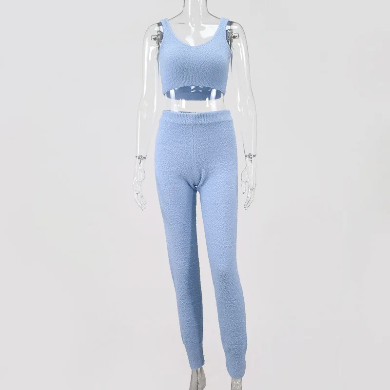 2020 пушистая Домашняя одежда Женский пикантный меховой костюм из 2 предметов