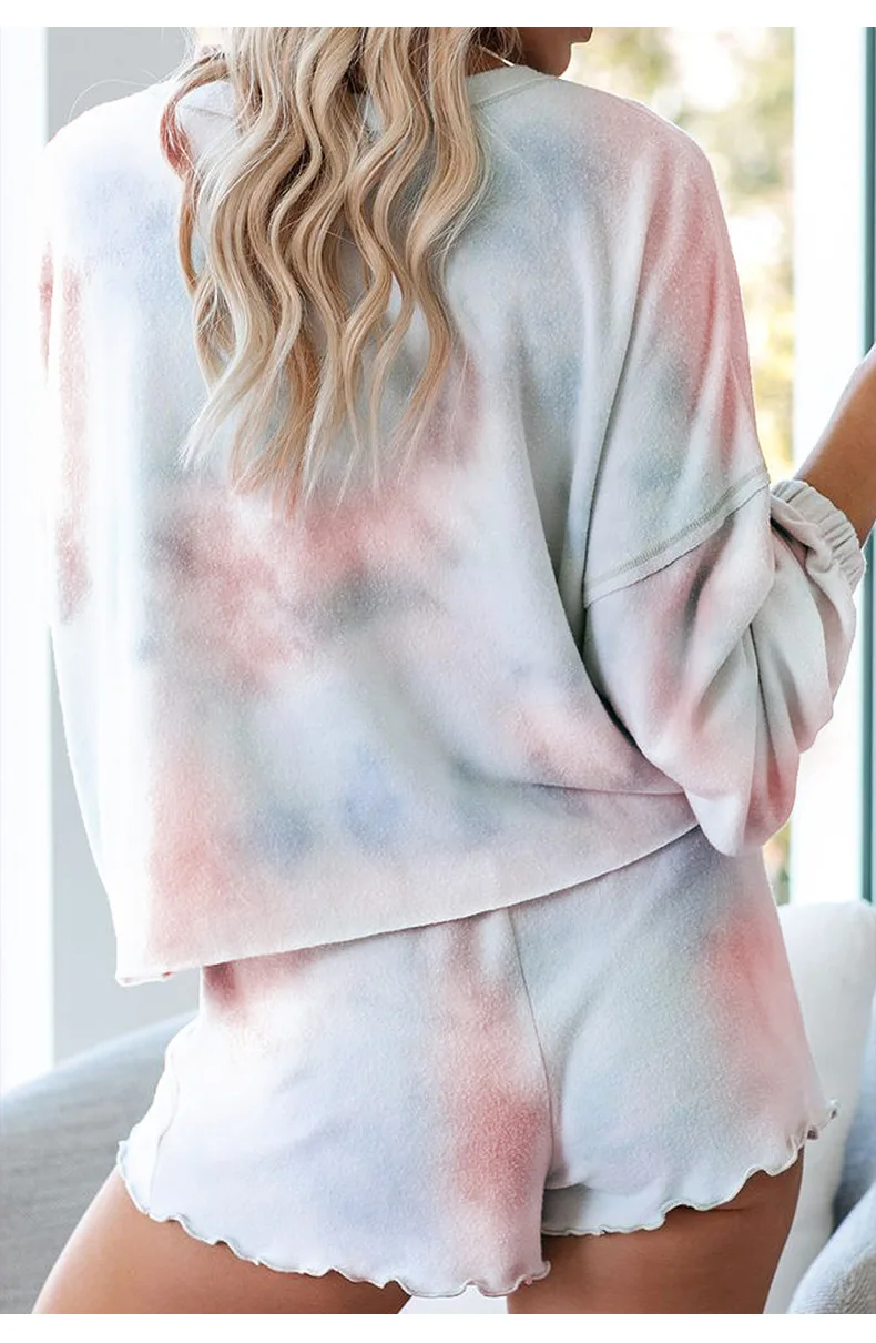 

2021 summer new women's breathable long-sleeved home wear with wooden ears two-piece fashion casual ladies suit