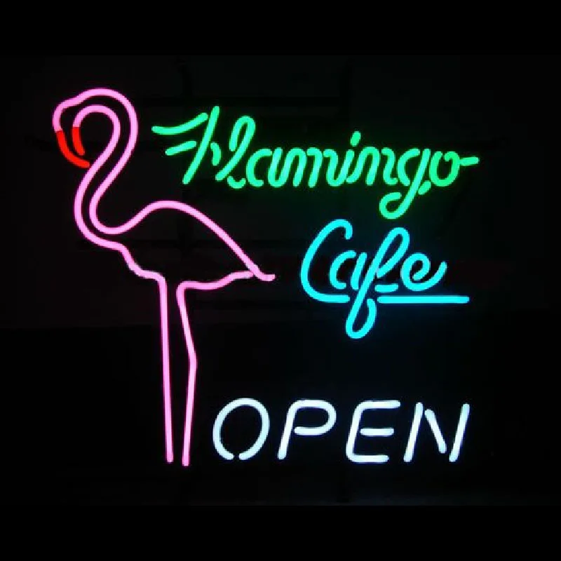 

Neon Signs for Flamingo Cafe open Neon bulb Sign neon light sign Decorate Beer room wall Lamp Handcraft Glass Tubes Art Dropship