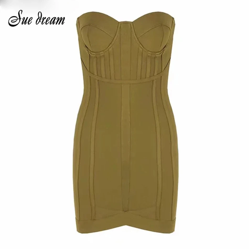 2021 Spring Women's New Army Green Bandage Dress Sexy Off Shoulder Sleeveless Bodycon Mini Club Party | Женская одежда