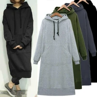 women loose long hoodie casual solid color hooded sweatshirts students autumn winter baggy pullover oversized sweatshirt dress