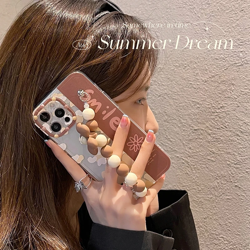 Vintage Leopard Amber Flower Bracelet Phone Case For iPhone 12 11 Pro Max 7 8 Plus X XR XS Mini SE 2 Chain Protective Soft Cover | Мобильные