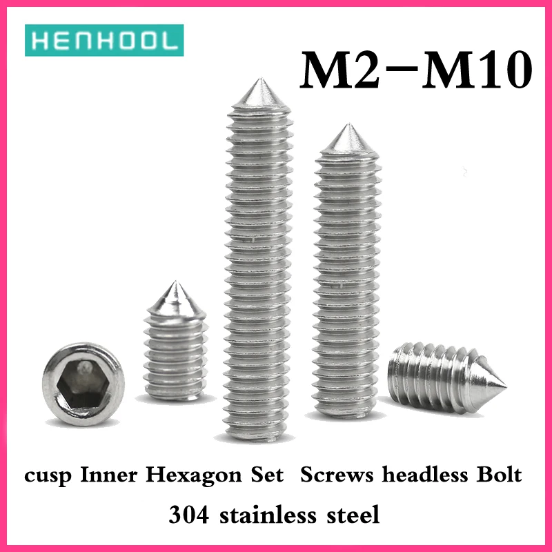 

tip inner Hexagon socket headless set screw bolt 304 stainless steel M2M2.5M3M4M5M6M8M10 JIMI cone point grub screw DIN914