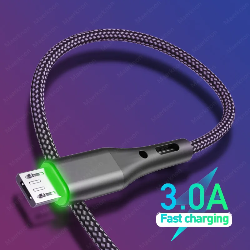 

3A Micro USB Cable 0.5m/1m/2m LED Data Sync Fast Charging Wire For Samsung S7 Huawei Xiaomi Tablet Android Mobile Phone Cables