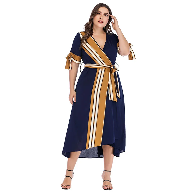 Женское длинное платье большого размера плюс свободное Повседневное в синюю