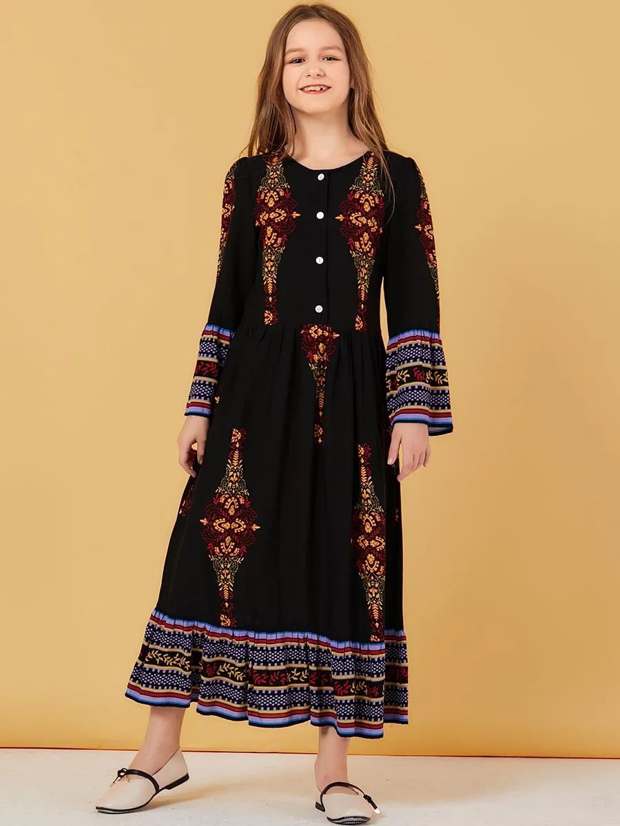 Зимнее женское платье размера плюс с длинным рукавом мусульманское вышивкой