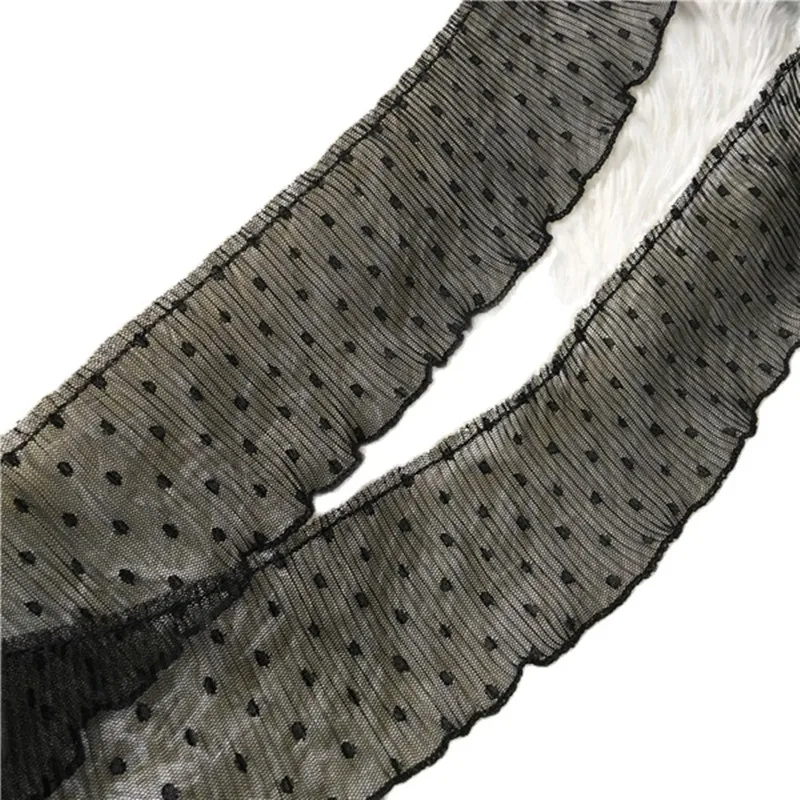 

1Yard Elastic Guipure Pleated Dot Lace Ribbon Black Lace Fabric Tulle Trim 7cm Sewing Clothes Decorations dentelle encaje KQ24