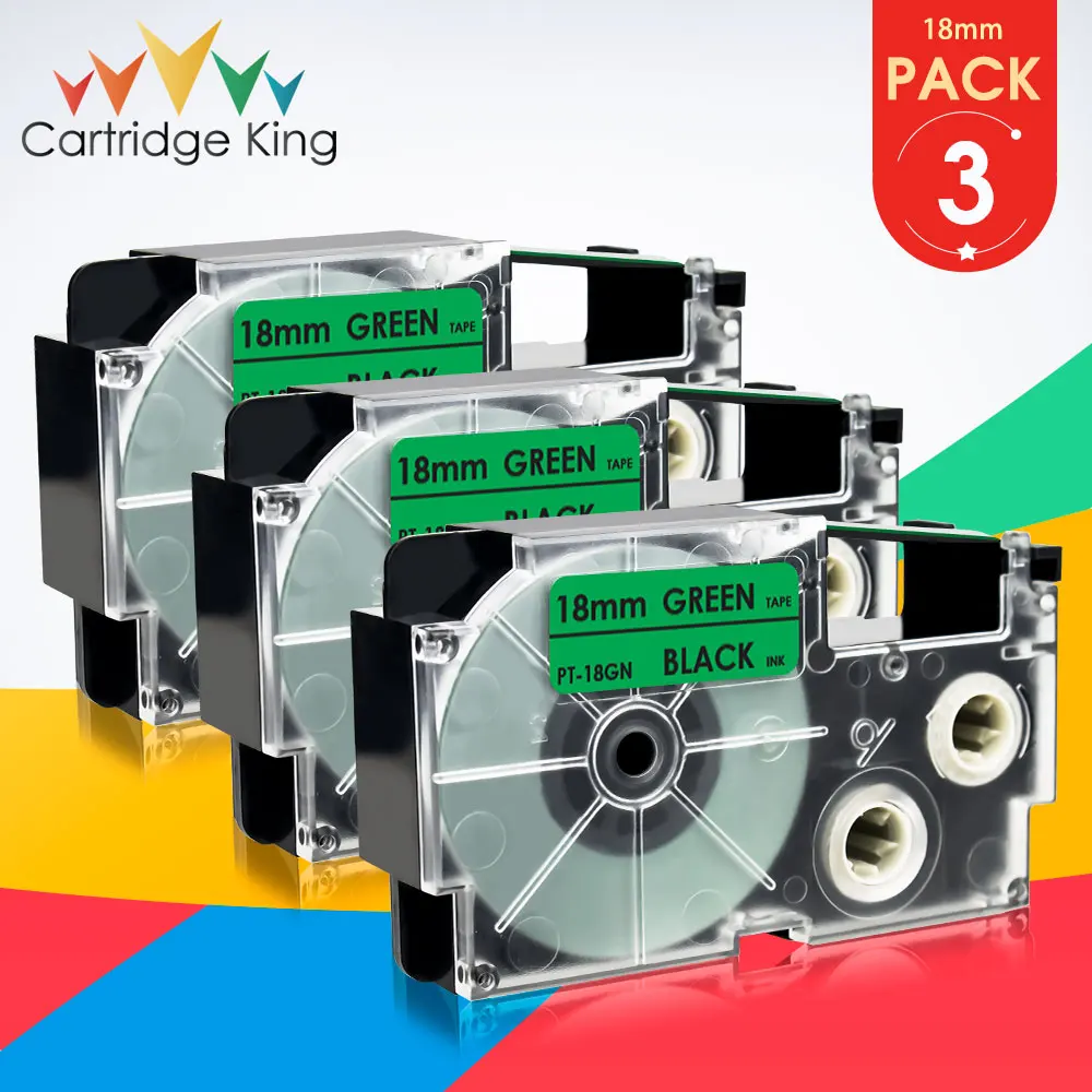 

3PCS Label Tape 18mm 3/4" XR-18GN Black on Green Strong Adhesive Compatible Tapes for Casio KL-G2 KL-120 KL-130 KL-200 KL-7000