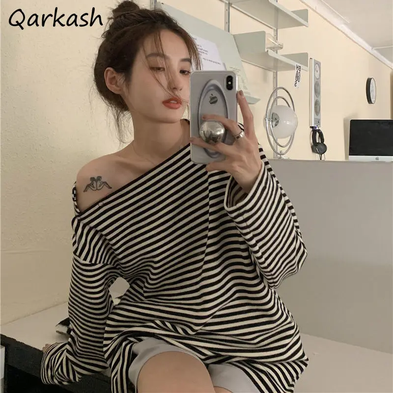 

Футболка женская полосатая с длинным рукавом, простая универсальная Модная рубашка для колледжа в стиле Харадзюку, Y2k, классическая одежда
