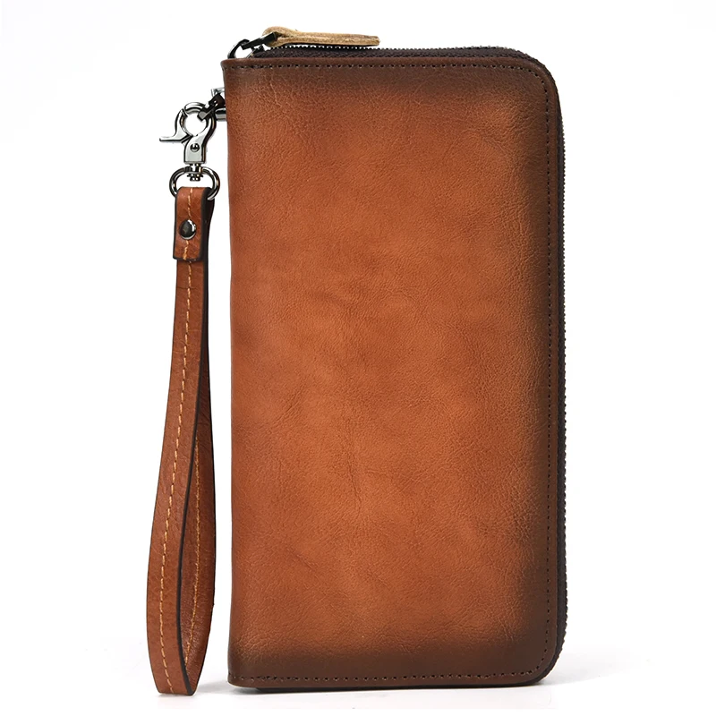 Длинный кошелек из натуральной кожи для мужчин и женщин кожаный с ремешком на