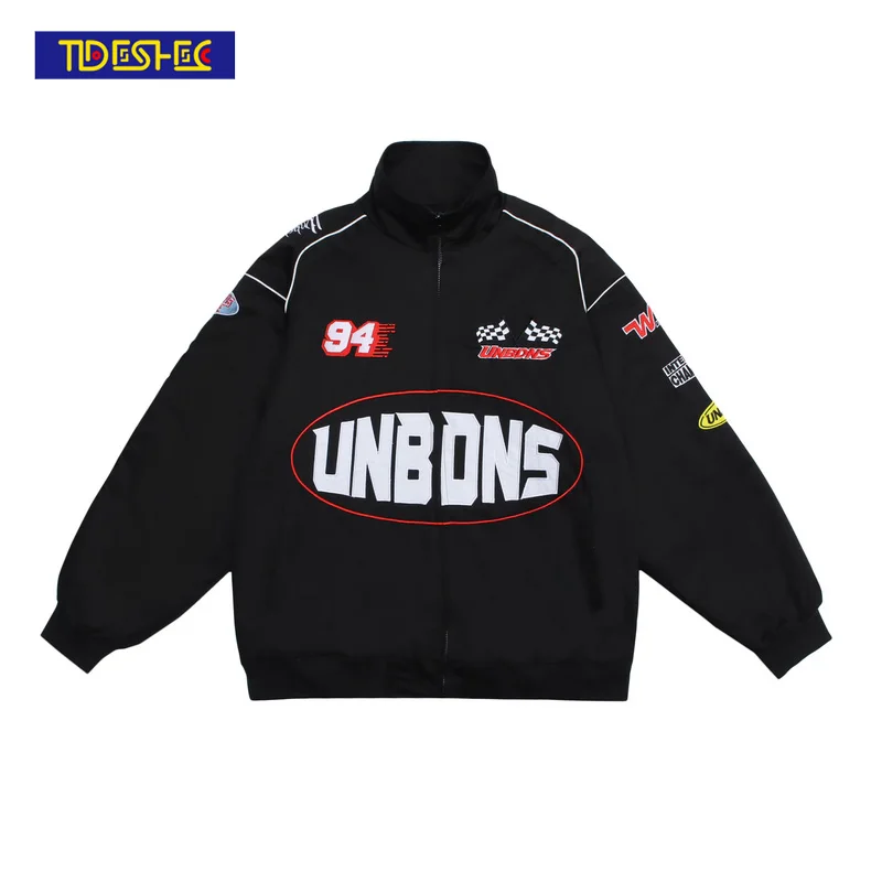 

Мужская куртка-бомбер с вышивкой, свободная бейсбольная куртка в японском стиле локомотивной модели Харадзюку, в стиле хип-хоп, Осень-зима ...