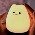 Силиконовая лампа с мультяшным изображением маленькой милой кошки, меняющая цвет, детская спальня, ночник, светильник, украшение в подарок