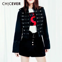 chicever black streetwear short jacket for women stand collar long sleeve patchwork button casual jackets female 2021 spring new