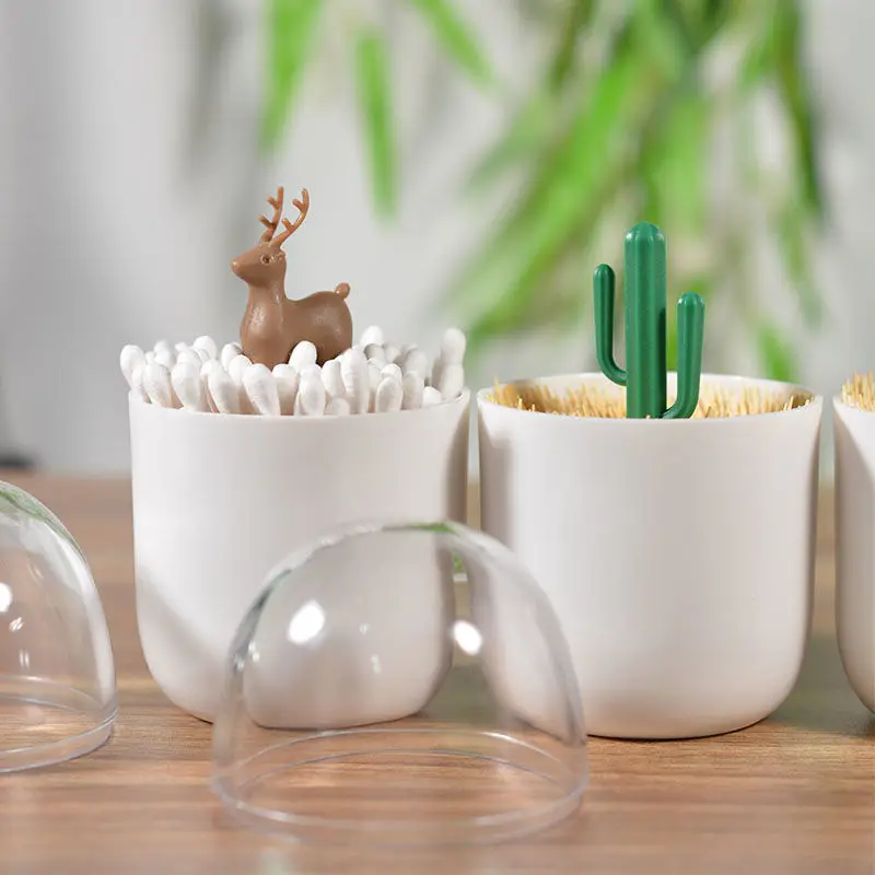 

Dustproof Cotton Swab Box Cotton Bud Holder Case Animal Tree Toothpicks Holder Container Plastic Storage Box Organizer