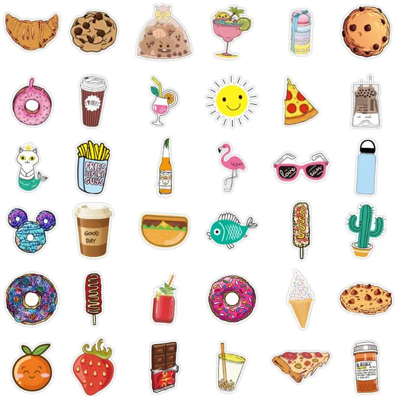 Pegatinas impermeables para guitarra y Skateboard, decoraci&oacute;n de juguetes de comida fresca, grafiti, cuaderno de dibujos animados, 10/30/50 Uds., venta al por mayor-1