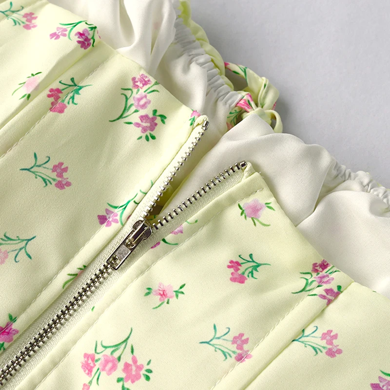 

Floral Print Corset Tops Women Sweet Sexy Crop Top Summer Ruched Tank Top Boning Sleeveless Casual Short Crop Top