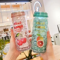 creative cans ice cup cute plastic water bottle with lids fruit milk drink bottles double layer refrigeration crushed ice cups