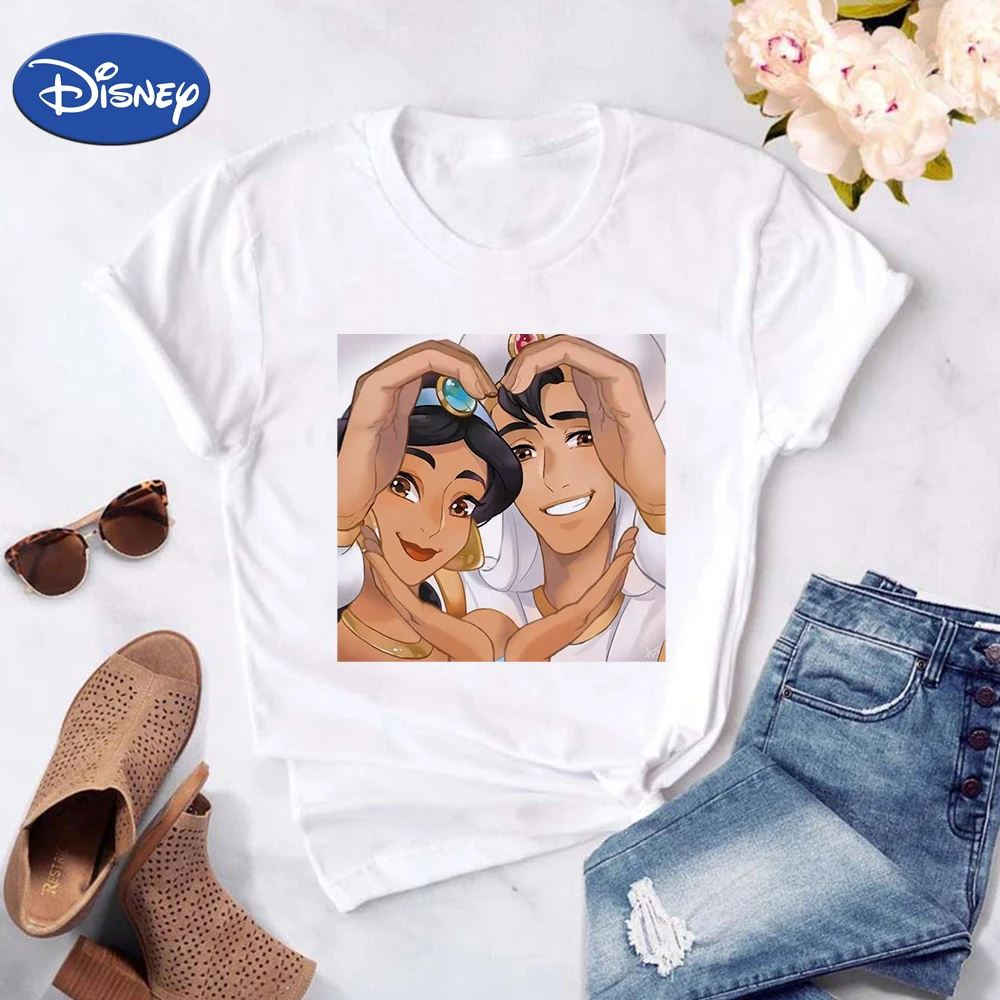 

Pocahontas Spain Aladdin Disney Princesses Charm T-Shirt Woman Shirt Summer 2022 Casual Short Sleeve Tee Tops 90S Urban Dropship