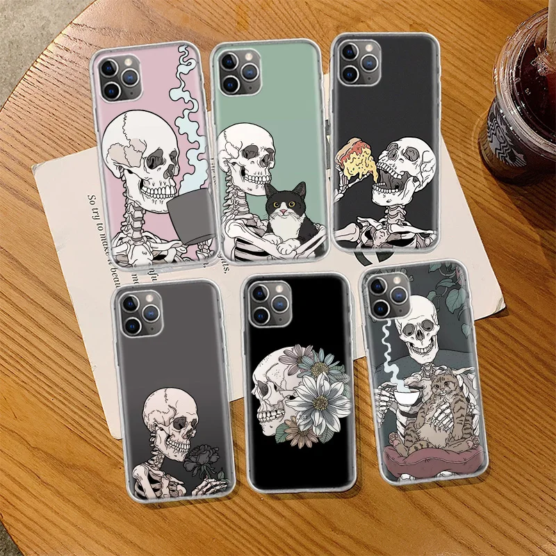 

Fashion skeleton Phone Case For Iphone 13 Pro Max Apple 11 12 Mini SE 2020 X XS XR 8 7 Plus 6 6S 5 5S Cover Shell Coque