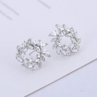 fashion silver plated round rhinestone stud earrings for women aaa zircon earring charm women wedding anniversary party jewelry