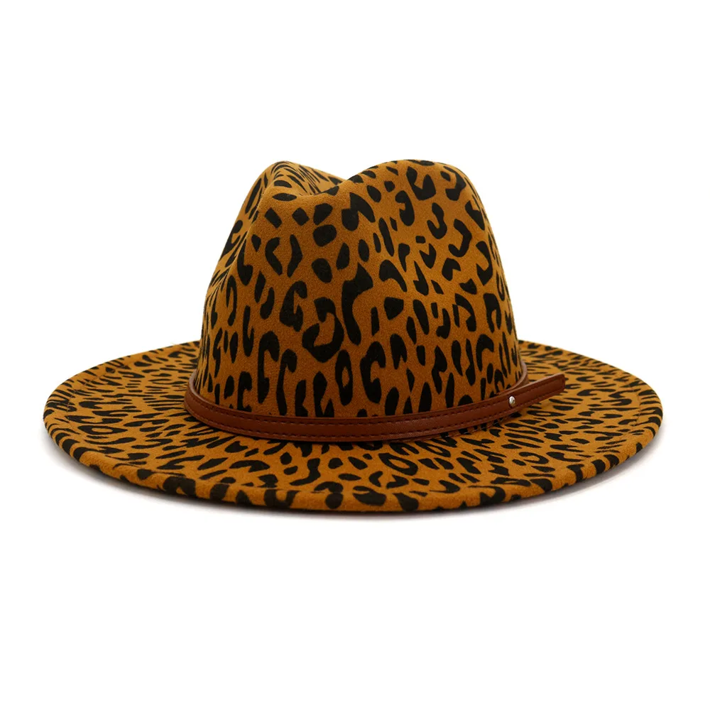 2020 Hot Sell High Quality Leopard Fall Winter Jazz Panama Fedora Hat with Wide Brim Camel Grey Beige and Caps | Аксессуары для