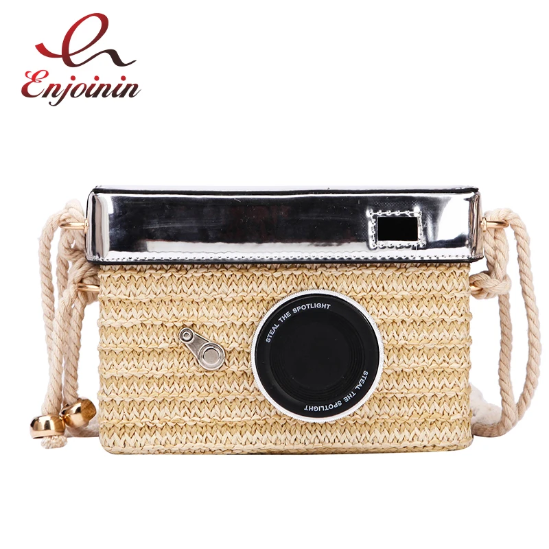 Модная соломенная дизайнерская сумка через плечо с камерой женские повседневные