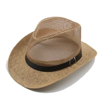 richkeda store new 2021 summer hats men sun protection western cowboys straw hats panama mesh belt casual outdoor beach jazz