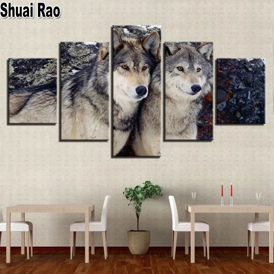 

DIY Diamond painting Wolves in the Forest 5 Piece Full Square/Round Diamond Embroidery Multi Panel 5D Cross Stitch Gift