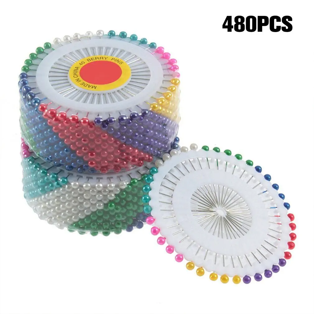 

35mm 480pcs/Set Sewing Pins Straight Pins Head pins Colorful White Round Pearl Head Dressmaking Quilting Pins for Crafts