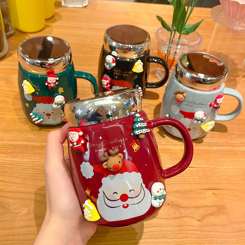 

Christmas Mirror Ceramic Cup High-End Couple with Lid Drinking Cup Couple Student Mug Festival Birthday Christmas Gift Cup