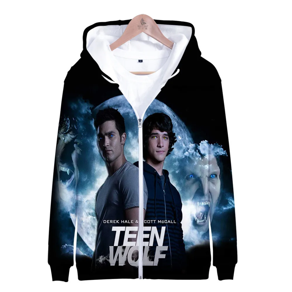 Прочный чехол Teen Wolf 3D капюшоном и застежкой молнией негабаритных толстовки для