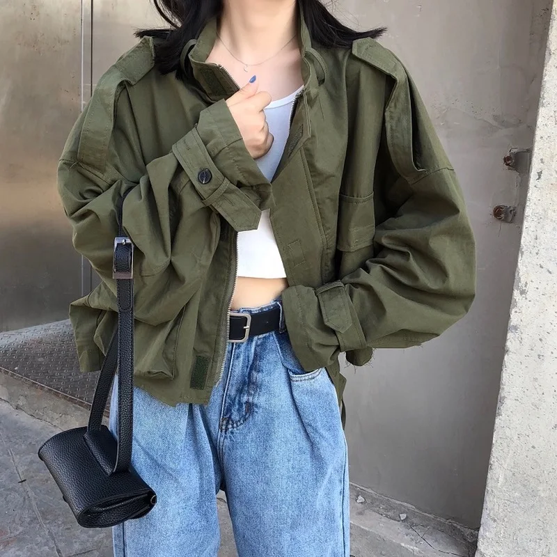 Woherb короткая куртка женская бомбер с длинными рукавами Harajuku негабаритная