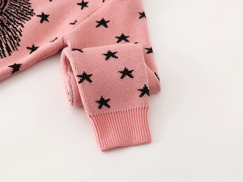 

High Street Designer Women Long Sweaters Cartoon Jacquard Eye Stars O-neck Pullover Autumn Sweet Girl's Party Outerwear Jumpers