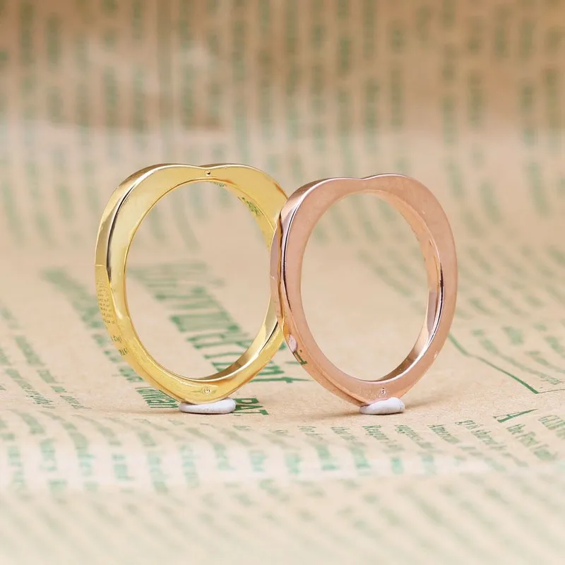 

100% 925 Sterling Silver Pan Ring New Heart Signature Arc Love Ring For Women Wedding Party Gift Fashion Jewelry