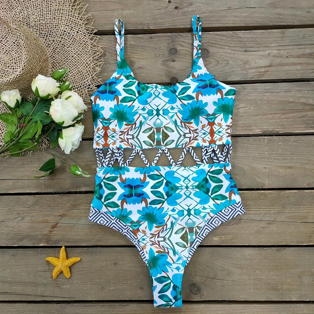 Слитный купальник 2021 женский с принтом монокини пуш ап и оборками Женское боди