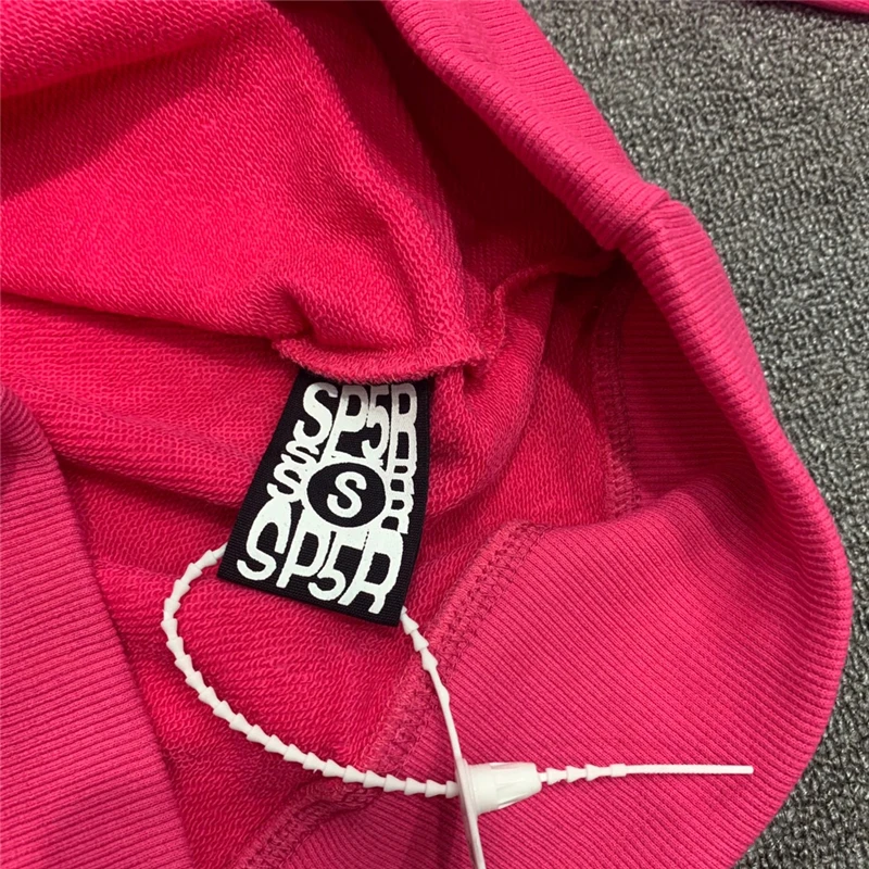 2021 Young Thug Sp5der 555555 Hoodies Pink Sportswear Men Women 1:1 High Quality Foam Printing Spider Web Cap Sweatshirts images - 6