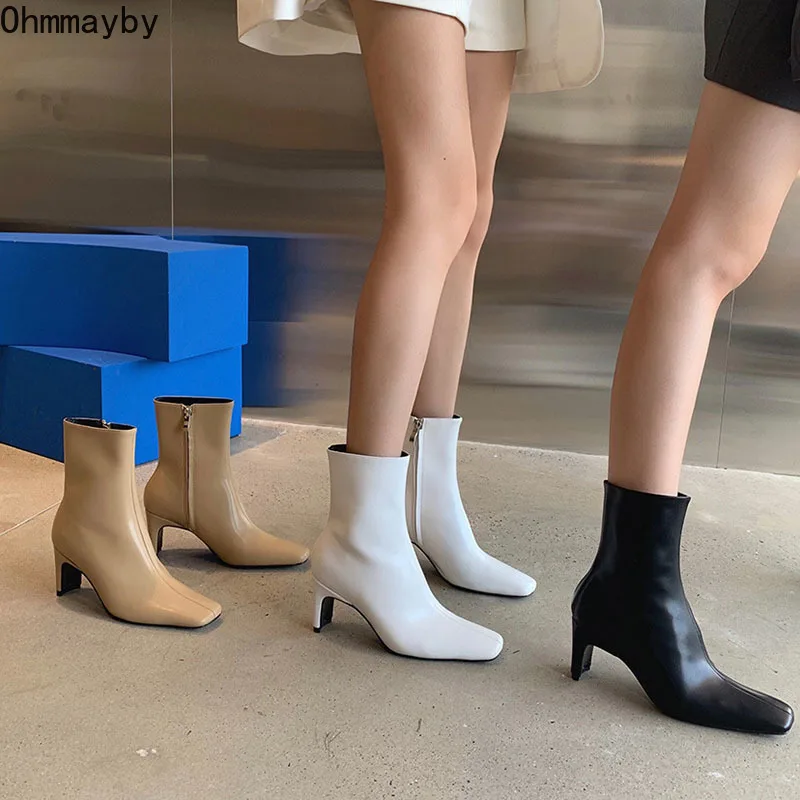 

Высококачественные женские ботильоны с квадратным носком, модные кожаные ботинки челси на толстом каблуке и молнии, Женская Повседневная з...