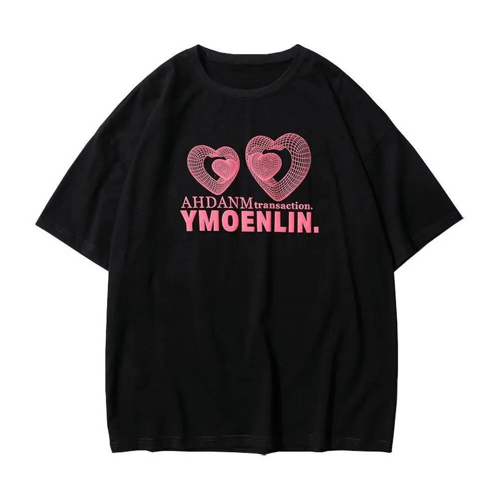 

Cotton 2021 summer love printing short sleeve t-shirt men's and women's trendy casual lovers half sleeve T-shirt