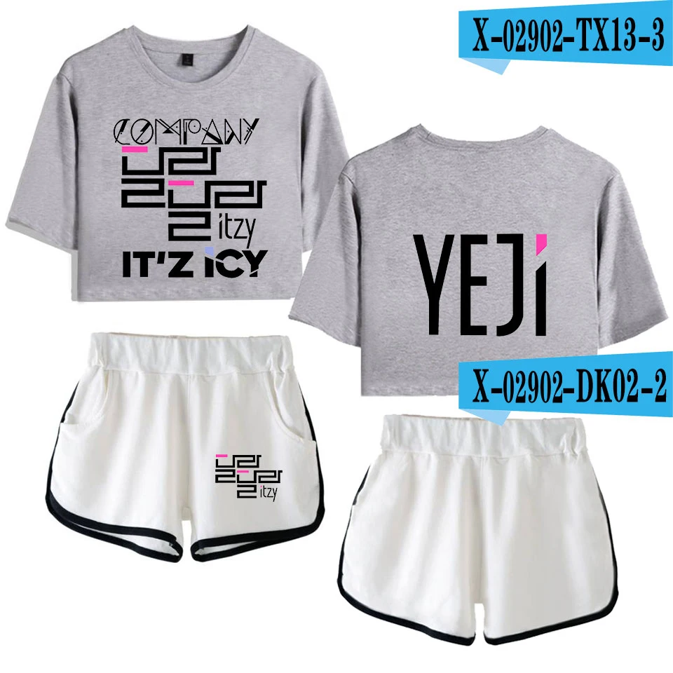 

Женский костюм-двойка ITZY, летний костюм большого размера с коротким рукавом и кроп-топом в стиле K-POP, Y2K