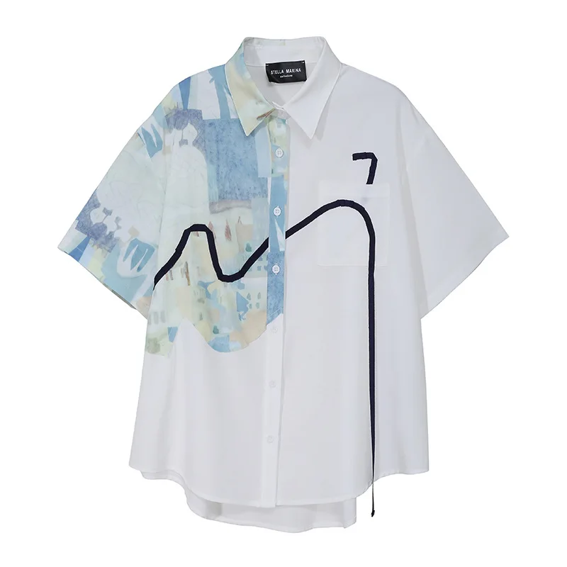 

SuperAen Summer New Loose All Match Top Slim Cardigan Printed Short-sleeved Shirt Women