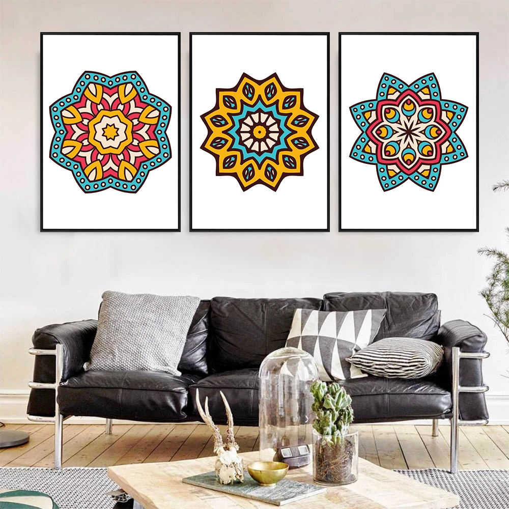 Set of 3 Spanish Tiles Farmhouse Decor Rustic Gallery Wall Painting Prints Blue And Cream Pattern Cement Moroccan Pictures