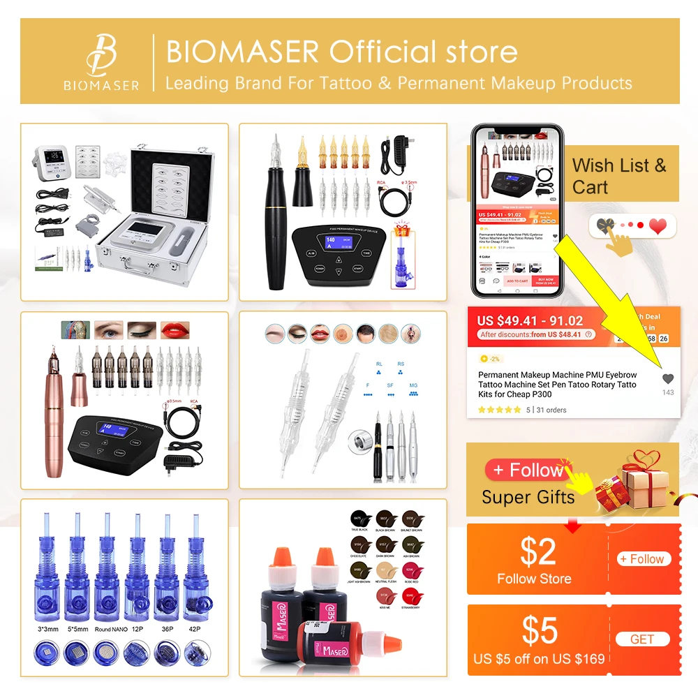 

BMX PMU Machine Tattoo Pen Kit Permanent Makeup Machine Dermgrafo Agulhas Quiet Motor Easy Click Cartridge for Eyebrow