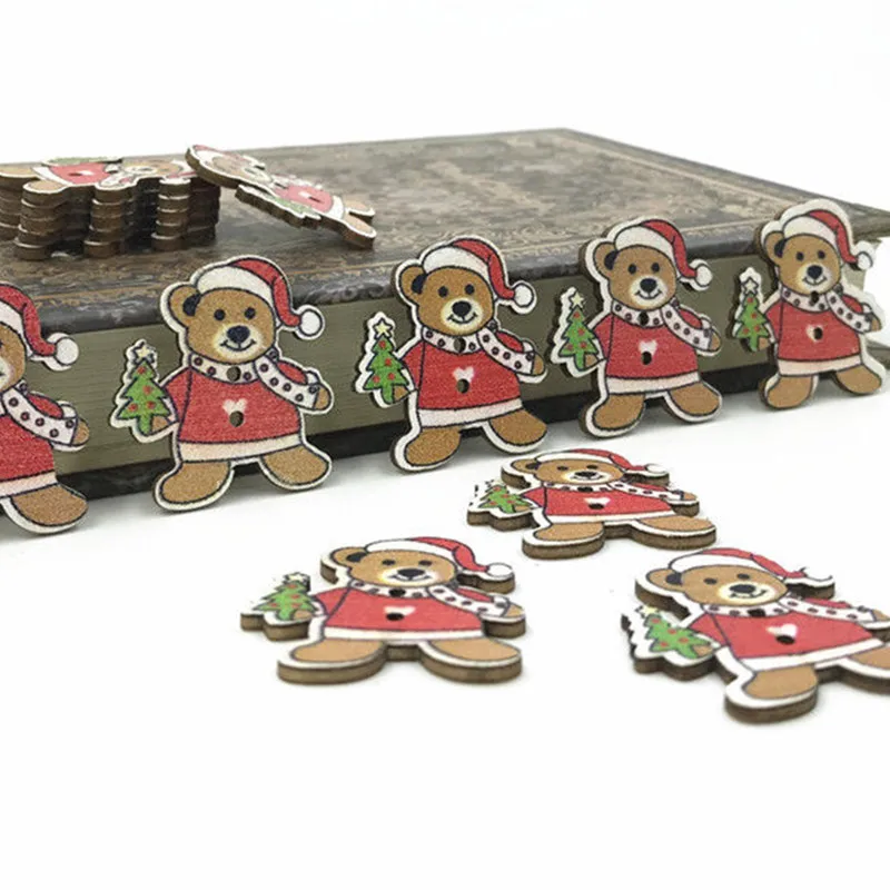 DIY 80 шт рождественские украшения Медведь деревянные кнопки для шитья