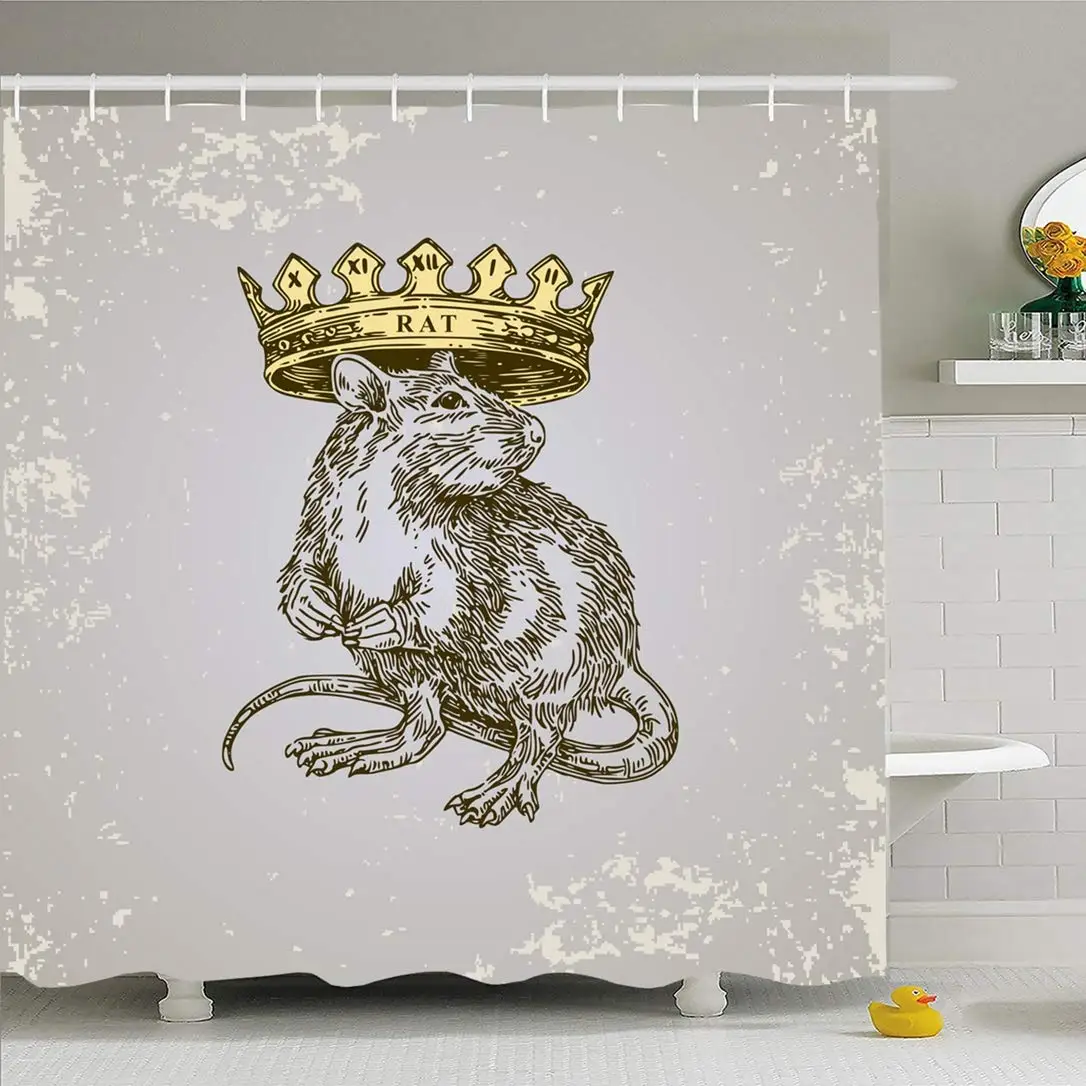 Shower Curtain Set with Hooks 72x78 Sign Chinese Horoscope Rat Sketch Tattoovintage Circle Style Animals Luck Hand Wildlife | Дом и сад