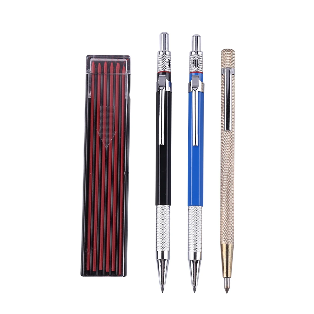 

2pcs Carpenter Pencils with Marker Pen Refills Carbide Scriber Tool for Glass Ceramics Hardened Steel Woodworker